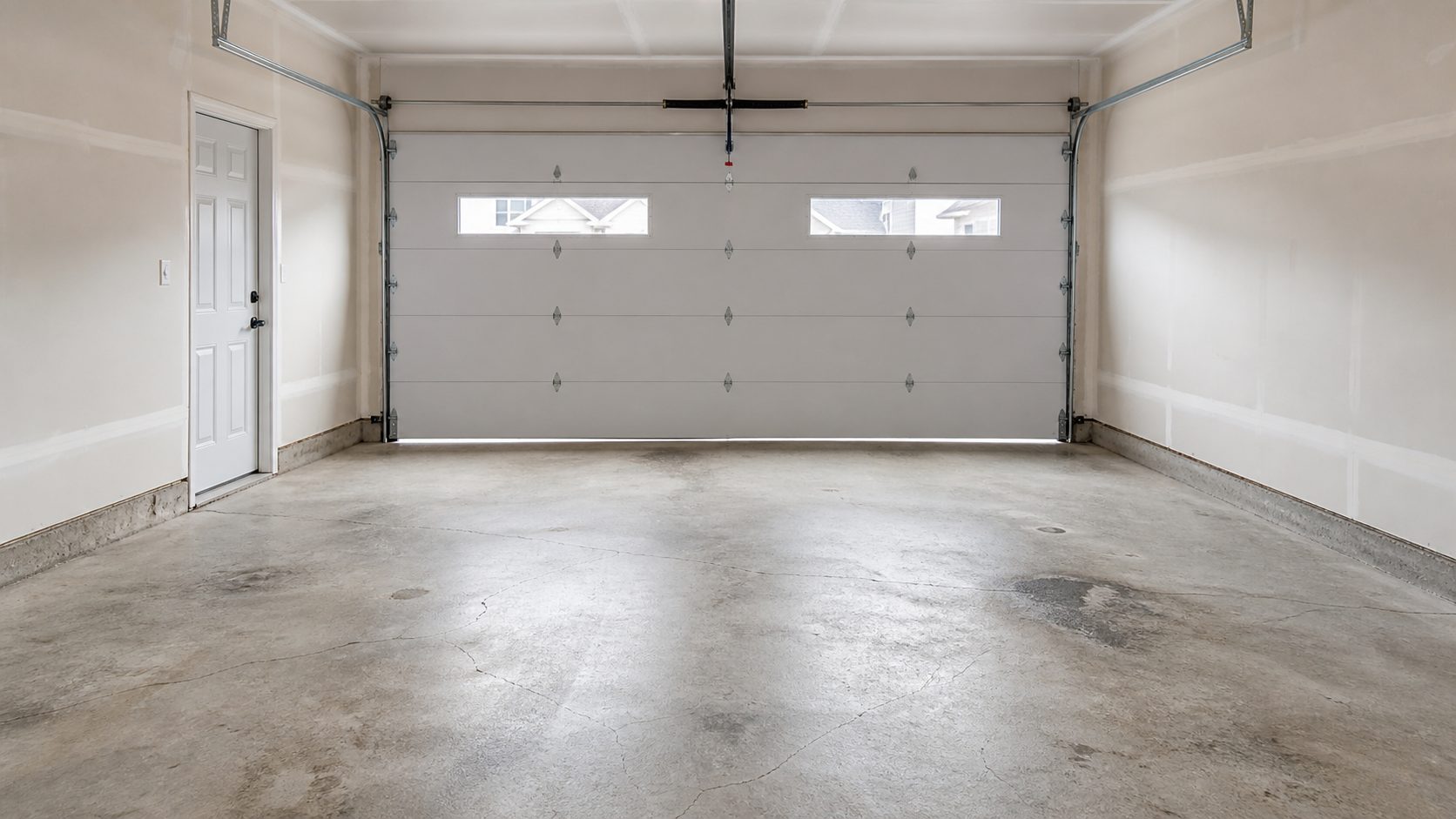 Prepared garage concrete before the coating system